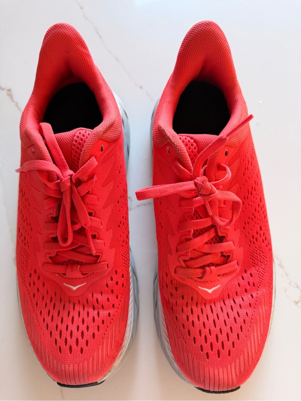 Hoka Coral Pink Trainer with Light Gray Sole